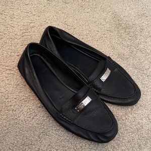 Coach Black Leather Loafers with Silver Accent